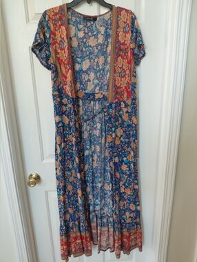 Bohemian Floral Maxi Dress in Blue and Red